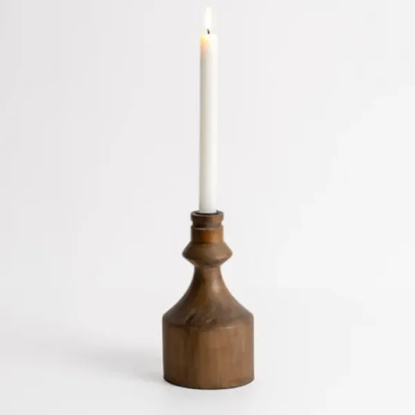 Candle Holders-Kirkland's Home Dark Eucalyptus Wood Taper Candle Holder, 8 In. Brown