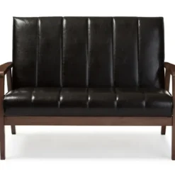 Sofas & Loveseats-Kirkland's Home Dark Faux Leather Channel Loveseat, 45 In. Brown