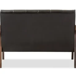 Sofas & Loveseats-Kirkland's Home Dark Faux Leather Channel Loveseat, 45 In. Brown
