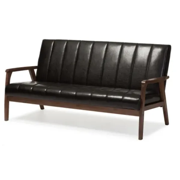 Sofas & Loveseats-Kirkland's Home Dark Faux Leather Channel Sofa, 63 In. Brown