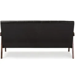 Sofas & Loveseats-Kirkland's Home Dark Faux Leather Channel Sofa, 63 In. Brown