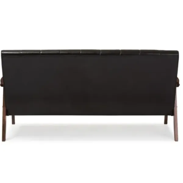 Sofas & Loveseats-Kirkland's Home Dark Faux Leather Channel Sofa, 63 In. Brown
