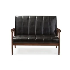 Sofas & Loveseats-Kirkland's Home Dark Faux Leather Channel Loveseat, 31 In. Brown