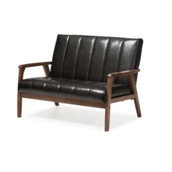 Sofas & Loveseats-Kirkland's Home Dark Faux Leather Channel Loveseat, 31 In. Brown