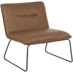 Accent Chairs-Kirkland's Home Dark Faux Leather Sleigh Accent Chair Brown