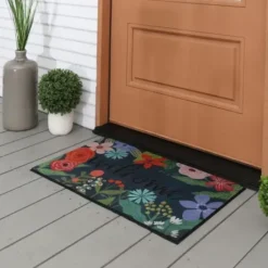 Doormats-Kirkland's Home Dark Floral Welcome Rubber Doormat Multi
