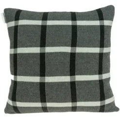Pillows-Kirkland's Home Dark Gray Plaid Knitted Pillow Gray/Black/White