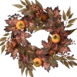 Wreaths-Kirkland's Home Dark Ivy And Oak Foliage With Pumpkins Wreath Brown/Orange