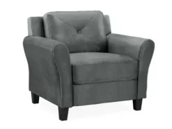 Accent Chairs-Kirkland's Home Dark Kelly Microfiber Rolled Arm Chair Gray