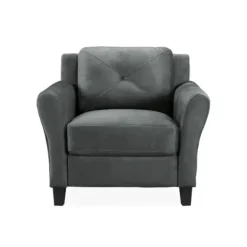 Accent Chairs-Kirkland's Home Dark Kelly Microfiber Rolled Arm Chair Gray
