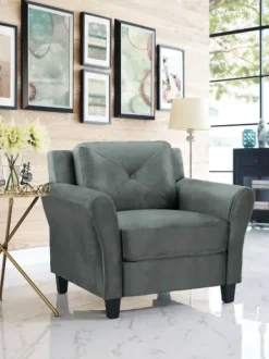 Accent Chairs-Kirkland's Home Dark Kelly Microfiber Rolled Arm Chair Gray
