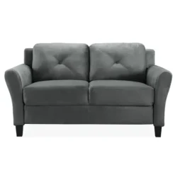 Sofas & Loveseats-Kirkland's Home Dark Kelly Microfiber Rolled Arm Loveseat Gray