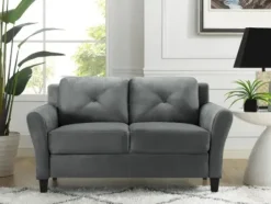 Sofas & Loveseats-Kirkland's Home Dark Kelly Microfiber Rolled Arm Loveseat Gray