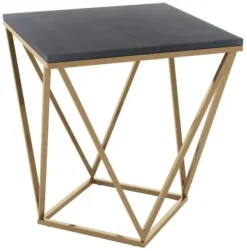 Accent & End Tables-Kirkland's Home Dark Marble And Gold Geometric Accent Table Gray