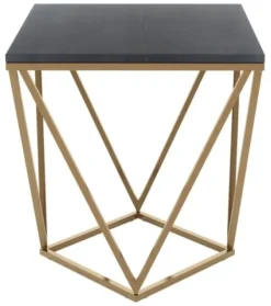 Accent & End Tables-Kirkland's Home Dark Marble And Gold Geometric Accent Table Gray
