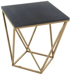 Accent & End Tables-Kirkland's Home Dark Marble And Gold Geometric Accent Table Gray