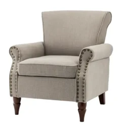 Accent Chairs-Kirkland's Home Dark Miriam Nailhead Trim Armchair Gray