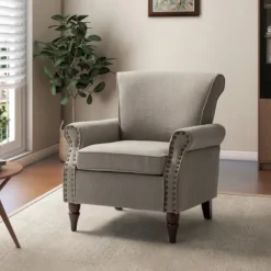 Accent Chairs-Kirkland's Home Dark Miriam Nailhead Trim Armchair Gray