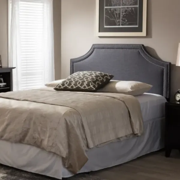 Beds & Headboards-Kirkland's Home Dark Scalloped Corner Queen Headboard Gray