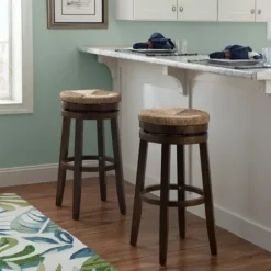 Bar Stools & Counter Height Stools-Kirkland's Home Dark Seagrass Swivel Bar Stool Brown