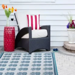 Outdoor Rugs-Kirkland's Home Dark Square Diamond Outdoor Area Rug, 5X7 Gray