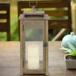 Lanterns-Kirkland's Home Dark Stain Distressed Lantern Brown