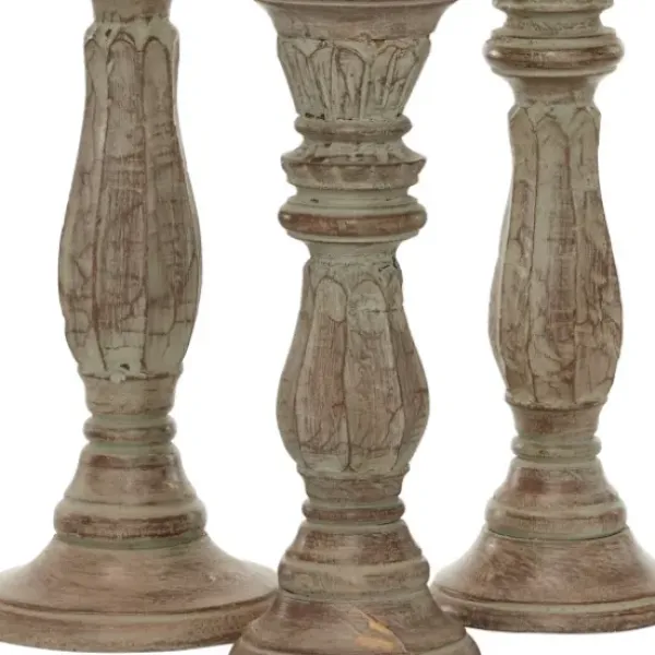 Candle Holders-Kirkland's Home Dark Stained Wood Candle Holders, Set Of 3 Gray
