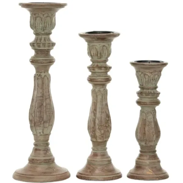 Candle Holders-Kirkland's Home Dark Stained Wood Candle Holders, Set Of 3 Gray