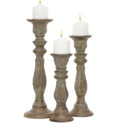 Candle Holders-Kirkland's Home Dark Stained Wood Candle Holders, Set Of 3 Gray