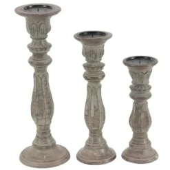 Candle Holders-Kirkland's Home Dark Stained Wood Candle Holders, Set Of 3 Gray