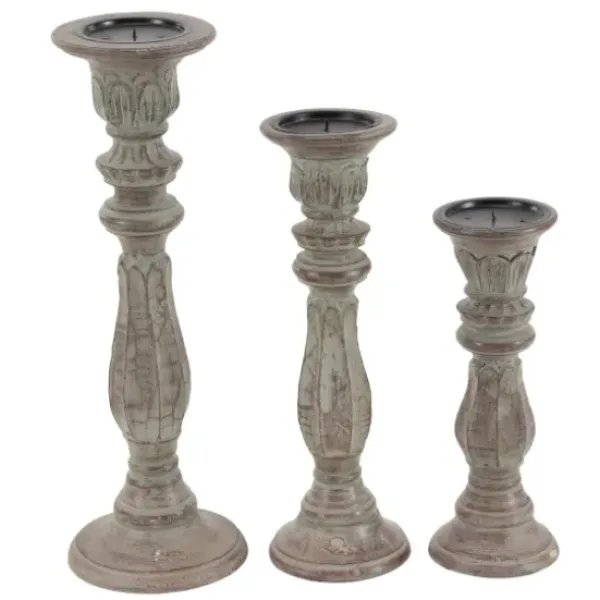 Candle Holders-Kirkland's Home Dark Stained Wood Candle Holders, Set Of 3 Gray