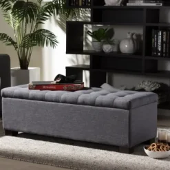 Entryway Furniture-Kirkland's Home Dark Tufted Contemporary Storage Bench Gray