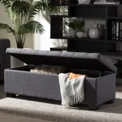 Entryway Furniture-Kirkland's Home Dark Tufted Contemporary Storage Bench Gray
