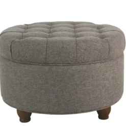 Benches & Ottomans-Kirkland's Home Dark Tufted Round Storage Ottoman Gray