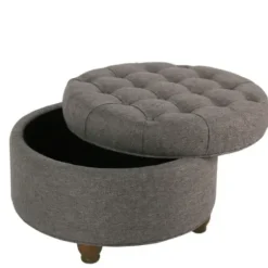 Benches & Ottomans-Kirkland's Home Dark Tufted Round Storage Ottoman Gray
