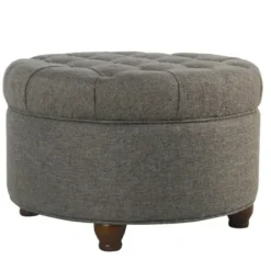 Benches & Ottomans-Kirkland's Home Dark Tufted Round Storage Ottoman Gray