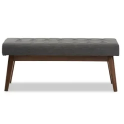 Benches & Ottomans-Kirkland's Home Dark Tufted Walnut Wood Bench Gray