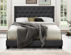 Beds & Headboards-Kirkland's Home Dark Upholstered Button Tufted Wing Queen Bed Gray