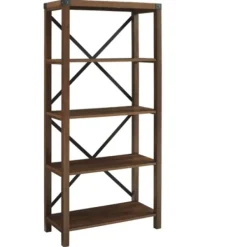 Bookshelves-Kirkland's Home Dark Walnut Farmhouse Metal Bookcase Brown