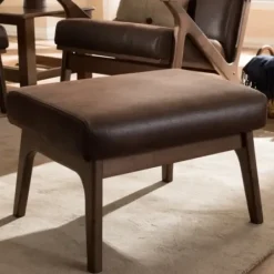 Benches & Ottomans-Kirkland's Home Dark Walnut Faux Leather Ottoman Brown