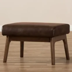 Benches & Ottomans-Kirkland's Home Dark Walnut Faux Leather Ottoman Brown