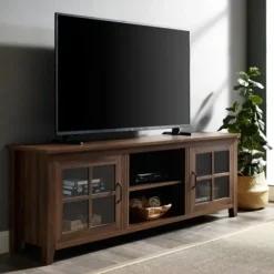 Tv Stands & Media Consoles-Kirkland's Home Dark Walnut Glass Door Tv Stand Brown