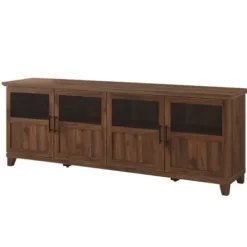 Tv Stands & Media Consoles-Kirkland's Home Dark Walnut Glass Paneled Door Tv Stand Brown