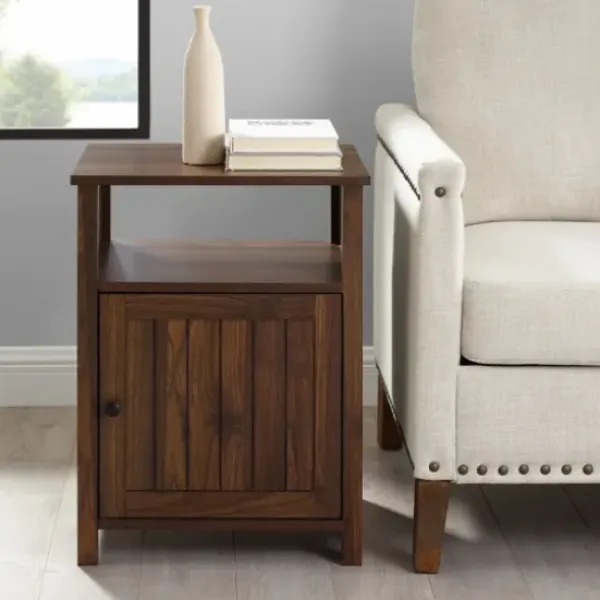 Accent & End Tables-Kirkland's Home Dark Walnut Grooved Door Side Table Brown