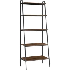 Bookshelves-Kirkland's Home Dark Walnut Industrial Ladder Shelf Brown