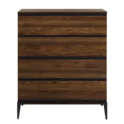Dressers & Chests-Kirkland's Home Dark Walnut Midcentury Four-Drawer Chest Brown