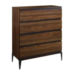 Dressers & Chests-Kirkland's Home Dark Walnut Midcentury Four-Drawer Chest Brown