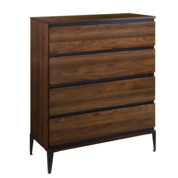 Dressers & Chests-Kirkland's Home Dark Walnut Midcentury Four-Drawer Chest Brown