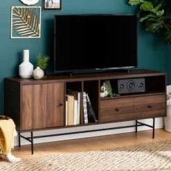 Tv Stands & Media Consoles-Kirkland's Home Dark Walnut Modern Record Storage Tv Stand Brown