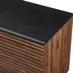 Cabinets & Sideboards-Kirkland's Home Dark Walnut Slatted 4-Drawer Cabinet Brown